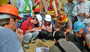 Students inspecting samples